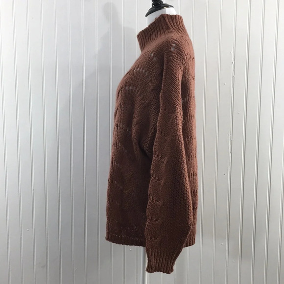 Earthbound Brown Knit‎ Turtleneck Sweater Womens XL Acrylic Open Knit - Picture 4 of 9